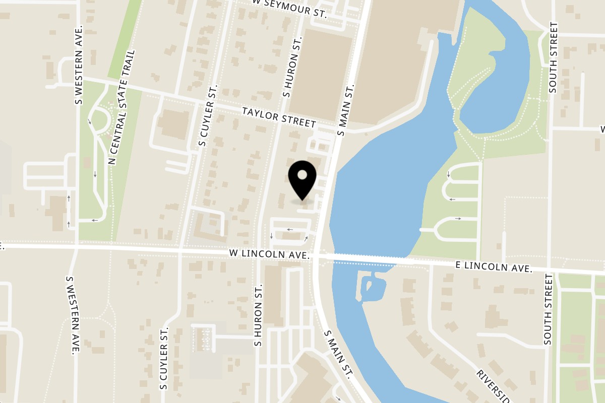Map showing the location of Duncan City Pizza on 630 S Main St in Cheboygan